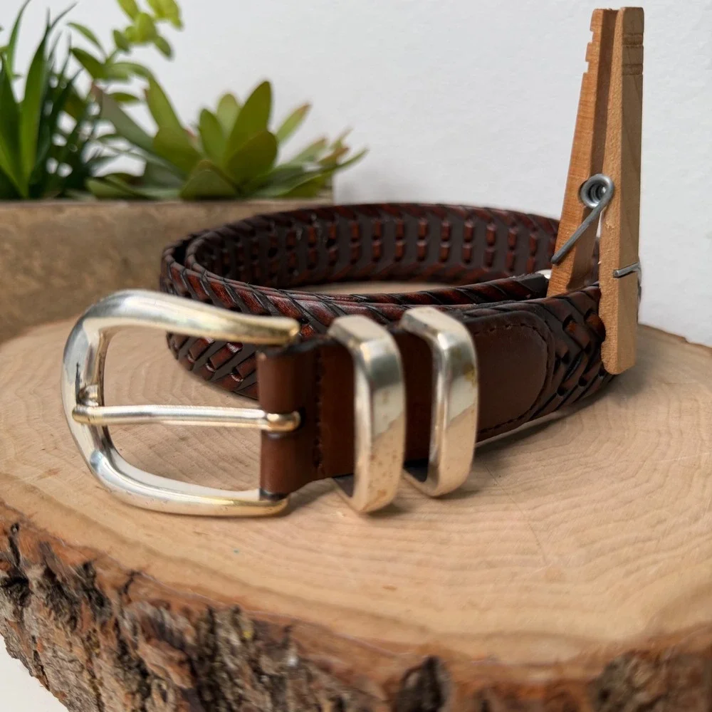 Unbranded Woven Belt Womens Brown Braided Leather Silver Buckle Boho 32/80